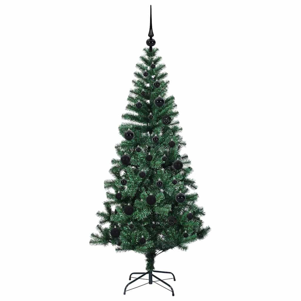Produktbild för Konstgjord Förbelyst Julgran Grön 150 cm PVC och metall