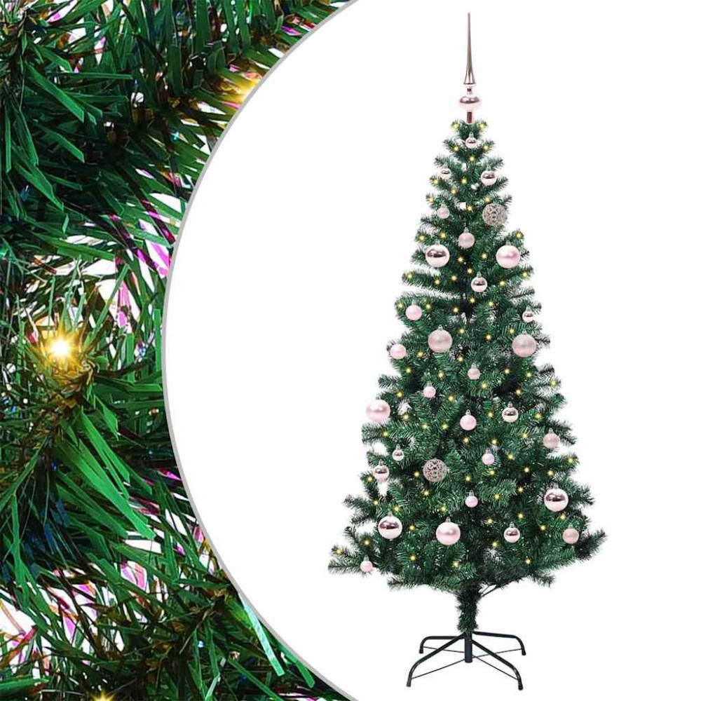 Produktbild för Konstgjord Förbelyst Julgran Grön 150 cm PVC och metall