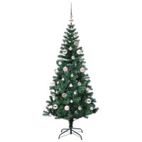 Produktbild för Konstgjord Förbelyst Julgran Grön 150 cm PVC och metall