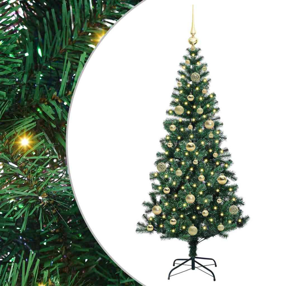 Produktbild för Konstgjord Förbelyst Julgran Grön 150 cm PVC och metall