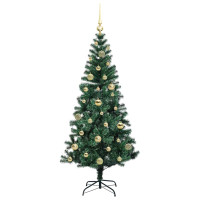 Produktbild för Konstgjord Förbelyst Julgran Grön 150 cm PVC och metall