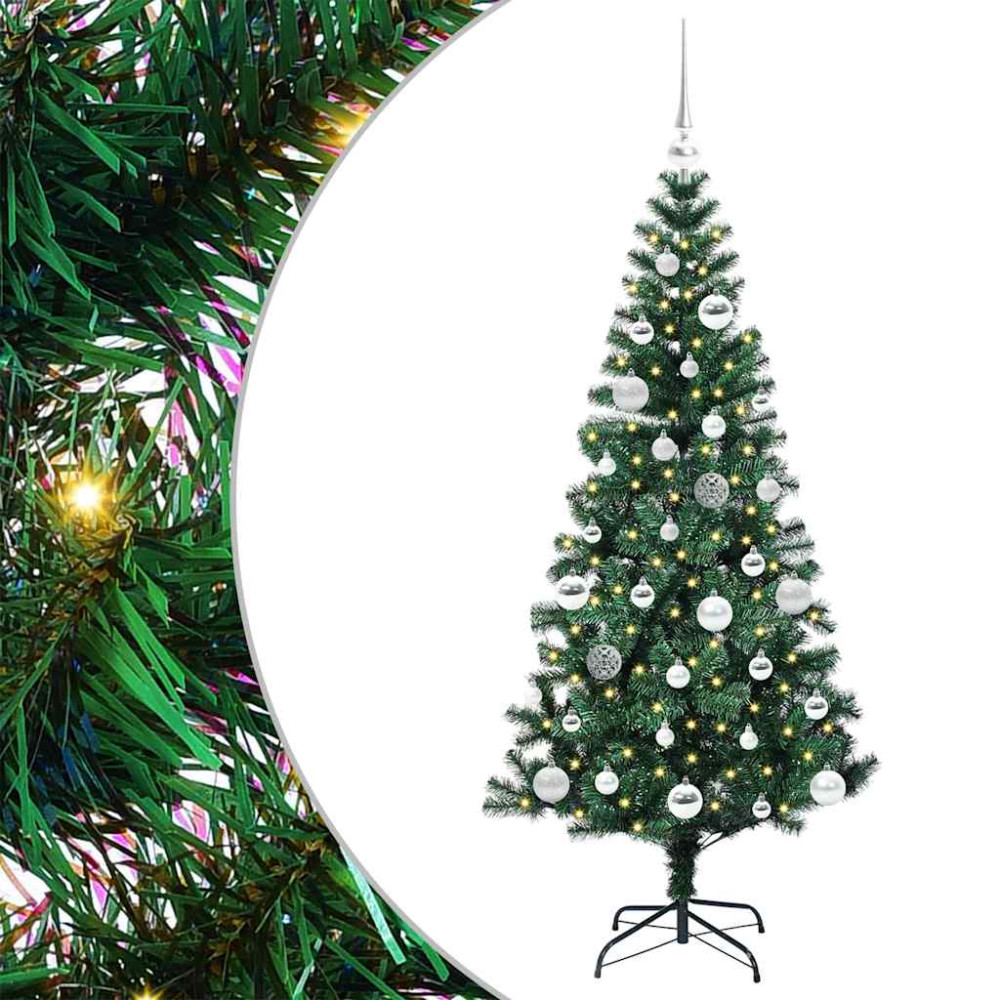 Produktbild för Konstgjord Förbelyst Julgran Grön 150 cm PVC och metall