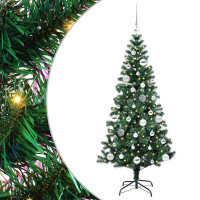 Produktbild för Konstgjord Förbelyst Julgran Grön 150 cm PVC och metall