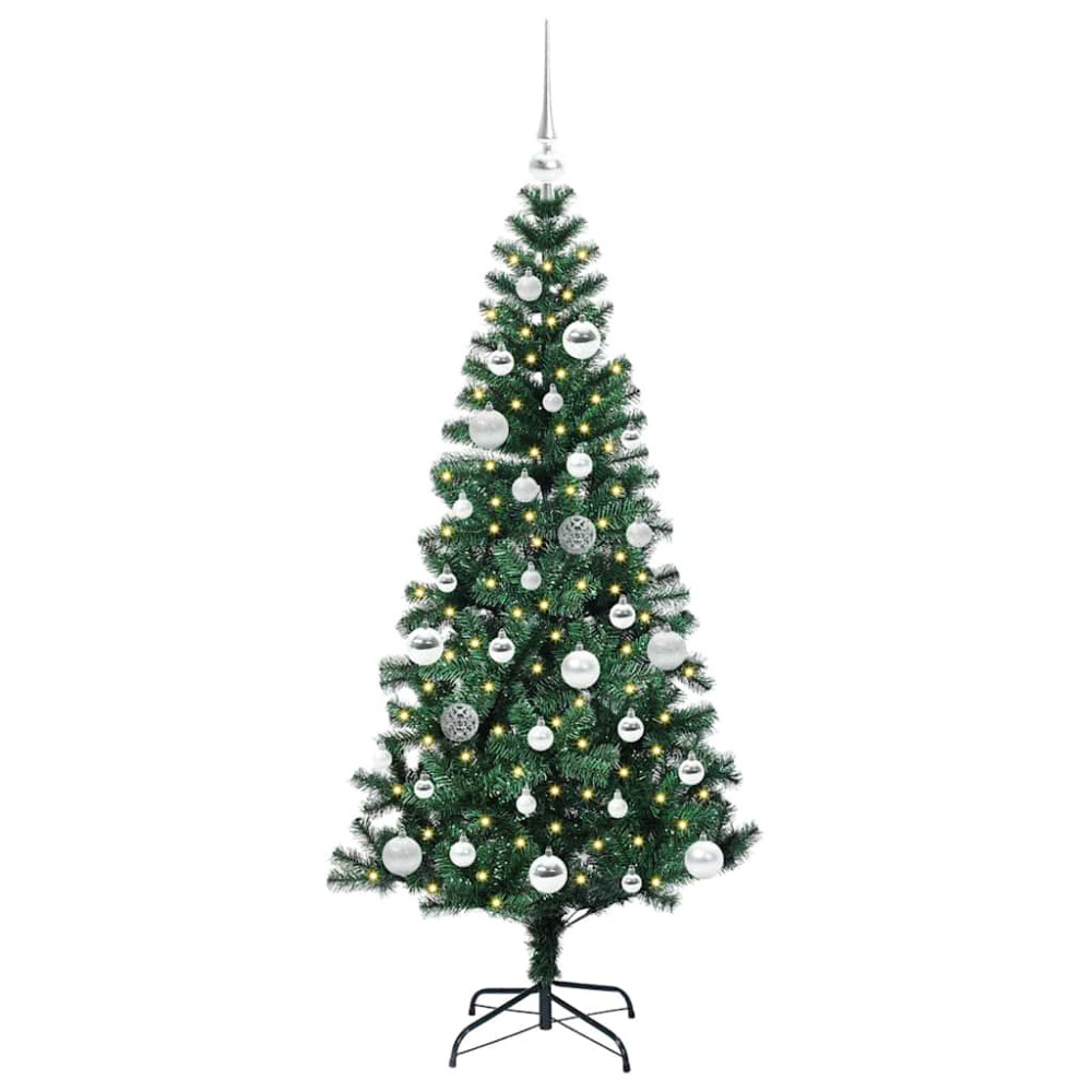 Produktbild för Konstgjord Förbelyst Julgran Grön 150 cm PVC och metall