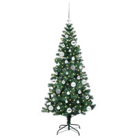 Produktbild för Konstgjord Förbelyst Julgran Grön 150 cm PVC och metall