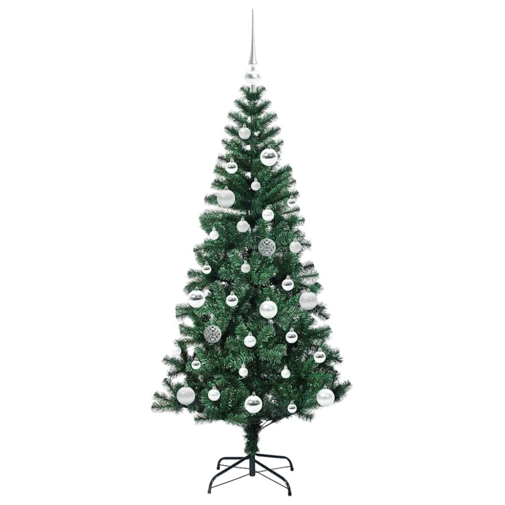 Produktbild för Konstgjord Förbelyst Julgran Grön 150 cm PVC och metall