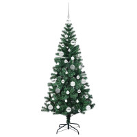 Produktbild för Konstgjord Förbelyst Julgran Grön 150 cm PVC och metall
