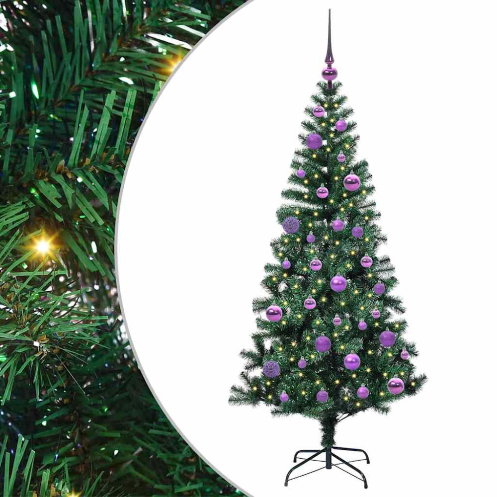 Produktbild för Konstgjord Förbelyst Julgran Grön 150 cm PVC och metall