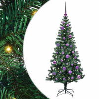 Produktbild för Konstgjord Förbelyst Julgran Grön 150 cm PVC och metall