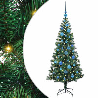 Produktbild för Konstgjord Förbelyst Julgran Grön 150 cm PVC och metall