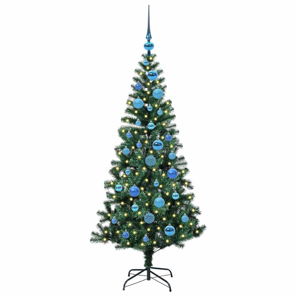 Produktbild för Konstgjord Förbelyst Julgran Grön 150 cm PVC och metall