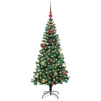 Produktbild för Konstgjord Förbelyst Julgran Grön 150 cm PVC och metall