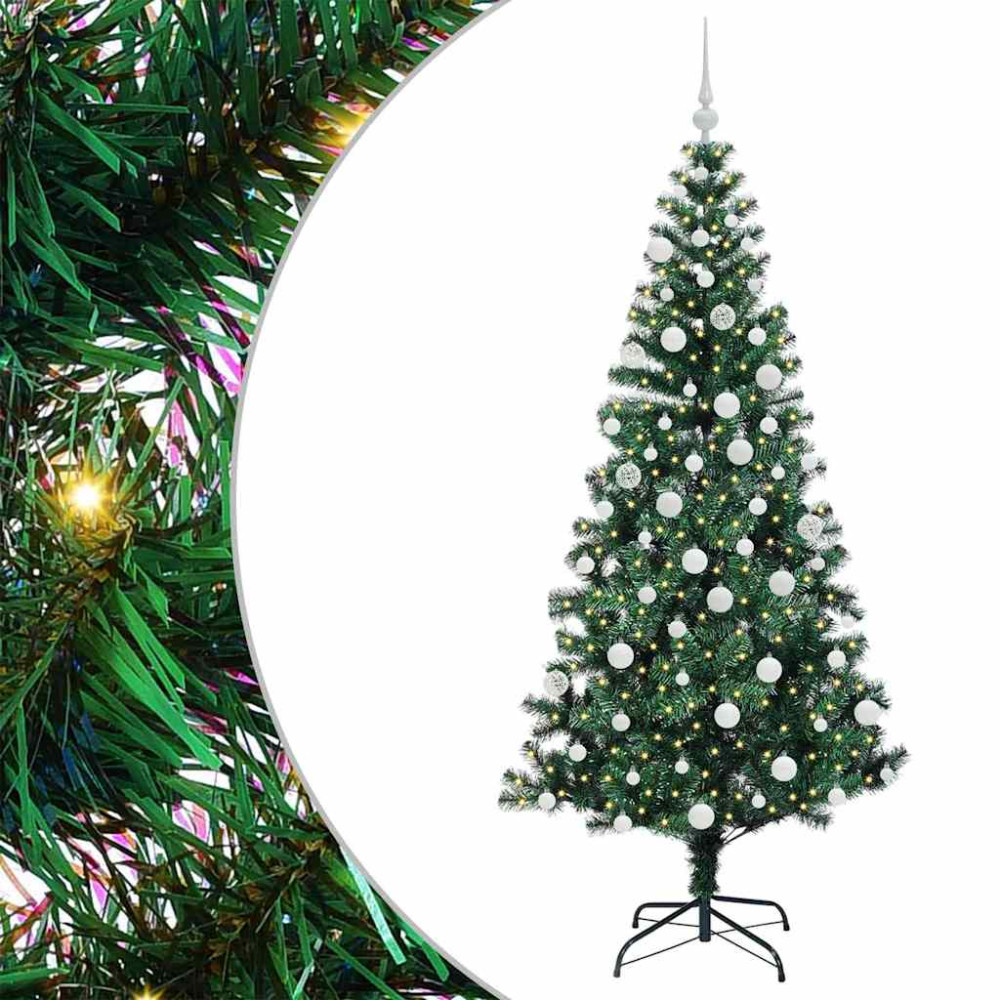 Produktbild för Konstgjord Förbelyst Julgran Grön 180 cm PVC och metall