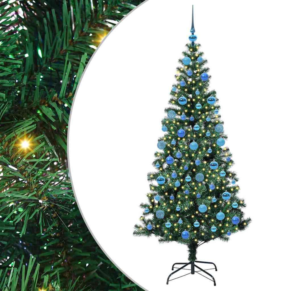 Produktbild för Konstgjord Förbelyst Julgran Grön 180 cm PVC och metall