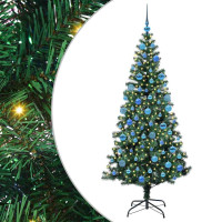 Produktbild för Konstgjord Förbelyst Julgran Grön 180 cm PVC och metall