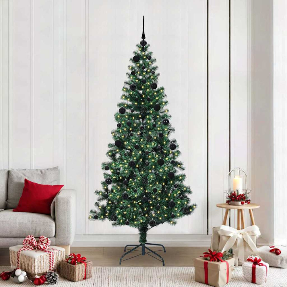 Produktbild för Konstgjord Förbelyst Julgran Grön 210 cm PVC och metall