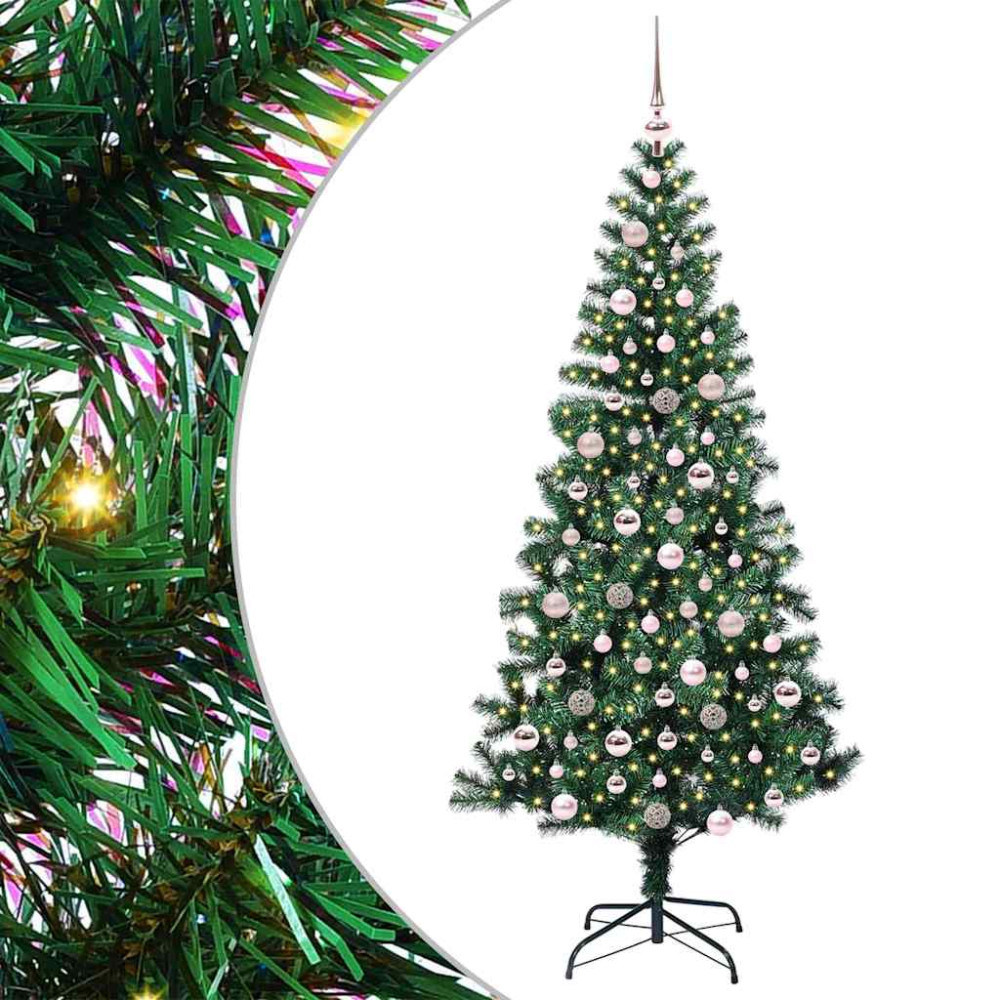 Produktbild för Konstgjord Förbelyst Julgran Grön 210 cm PVC och metall