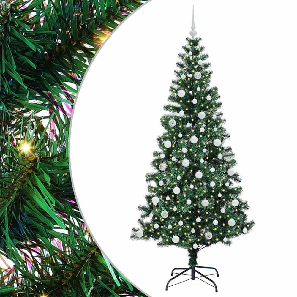 Produktbild för Konstgjord Förbelyst Julgran Grön 210 cm PVC och metall