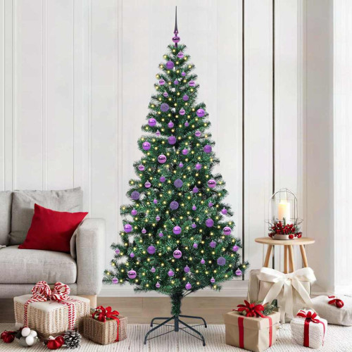 vidaXL Konstgjord Förbelyst Julgran Grön 210 cm PVC och metall
