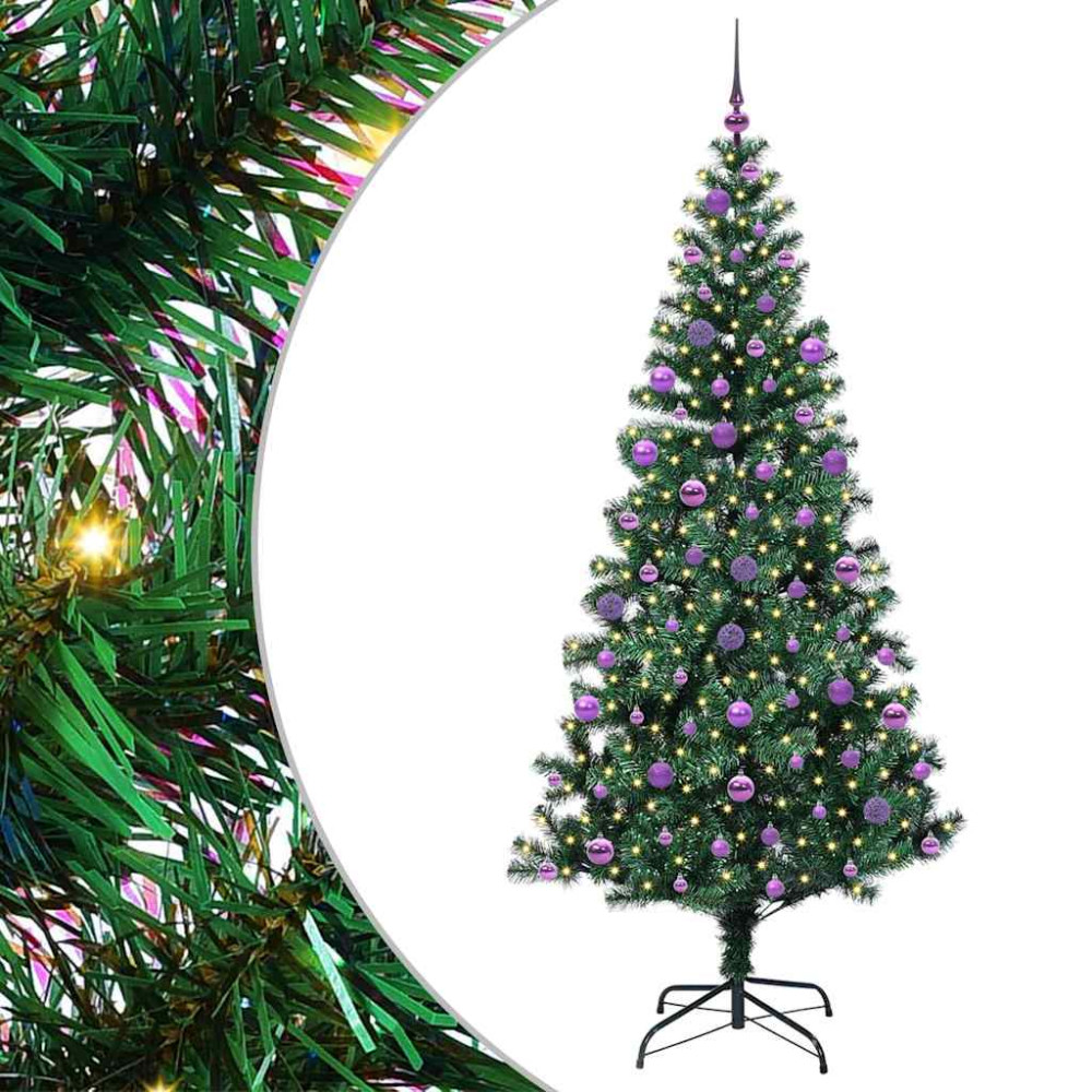 Produktbild för Konstgjord Förbelyst Julgran Grön 210 cm PVC och metall