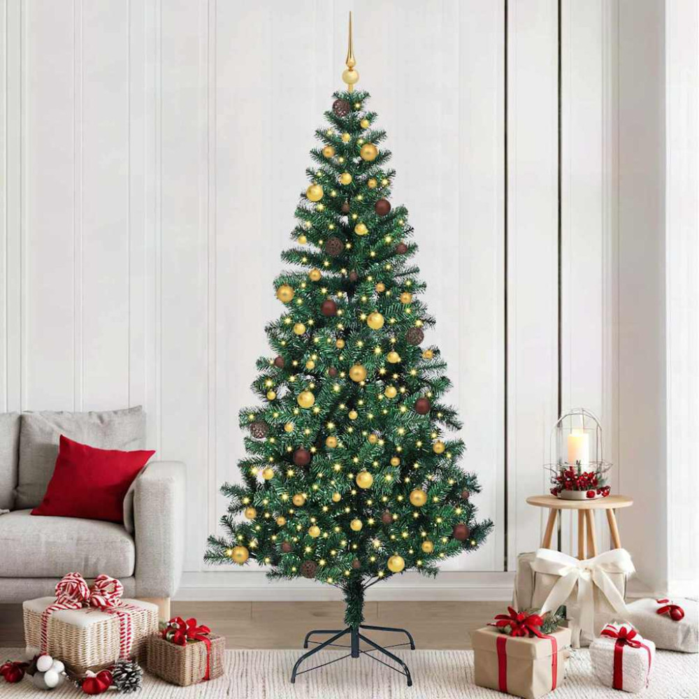 Produktbild för Konstgjord Förbelyst Julgran Grön 240 cm PVC och metall