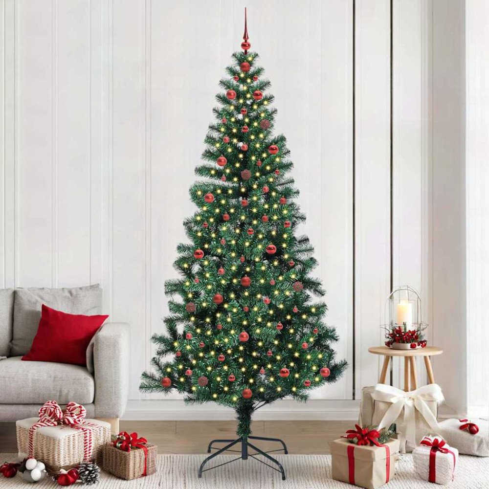 Produktbild för Konstgjord Förbelyst Julgran Grön 240 cm PVC och metall