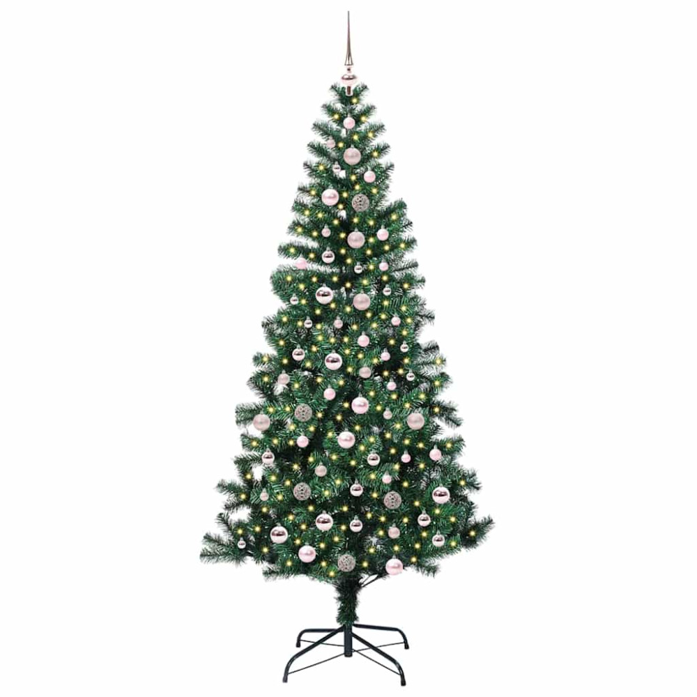 Produktbild för Konstgjord Förbelyst Julgran Grön 240 cm PVC och metall