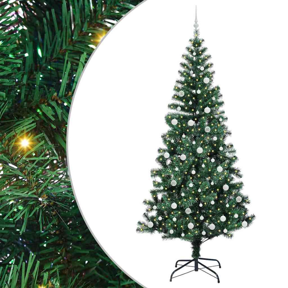 Produktbild för Konstgjord Förbelyst Julgran Grön 240 cm PVC och metall