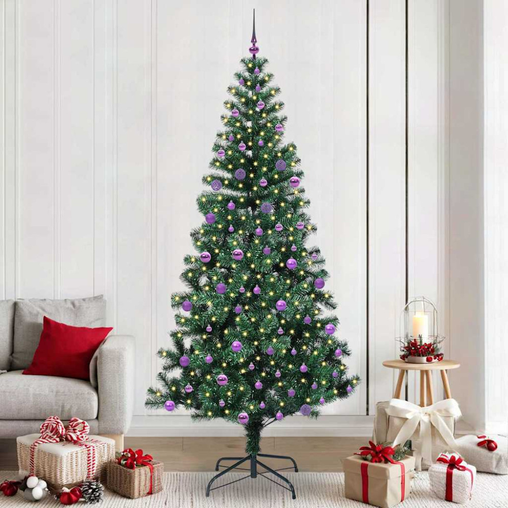 Produktbild för Konstgjord Förbelyst Julgran Grön 240 cm PVC och metall