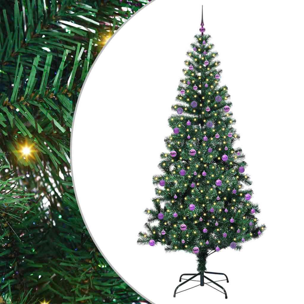 Produktbild för Konstgjord Förbelyst Julgran Grön 240 cm PVC och metall