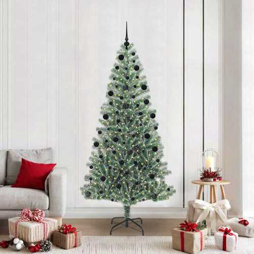 vidaXL Konstgjord Julgran Snöflockad med LED Ljus Grön och Vit 210 cm