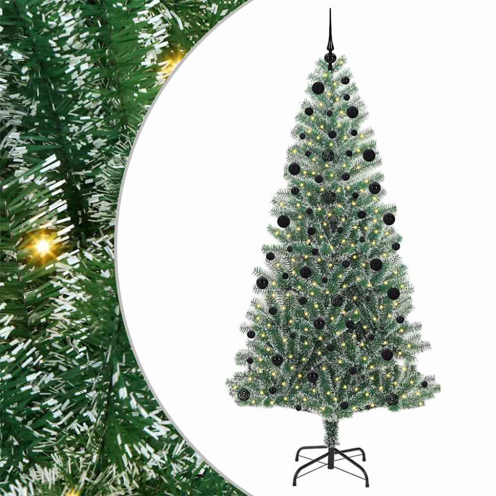 Produktbild för Konstgjord Julgran Snöflockad med LED Ljus Grön och Vit 210 cm