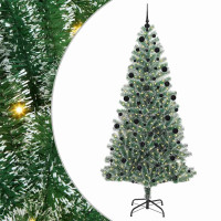 Produktbild för Konstgjord Julgran Snöflockad med LED Ljus Grön och Vit 210 cm