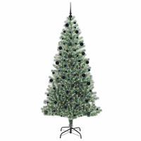 Produktbild för Konstgjord Julgran Snöflockad med LED Ljus Grön och Vit 210 cm
