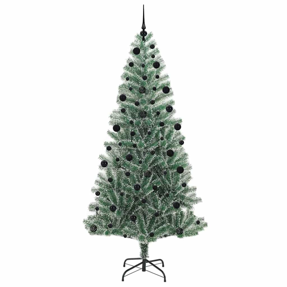 Produktbild för Konstgjord Julgran Snöflockad med LED Ljus Grön och Vit 210 cm