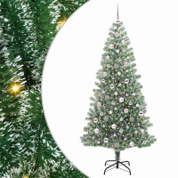 Produktbild för Konstgjord Julgran Snöflockad med LED Ljus Grön och Vit 210 cm