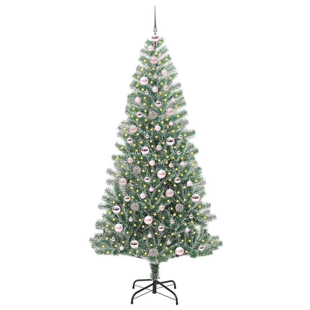 Produktbild för Konstgjord Julgran Snöflockad med LED Ljus Grön och Vit 210 cm