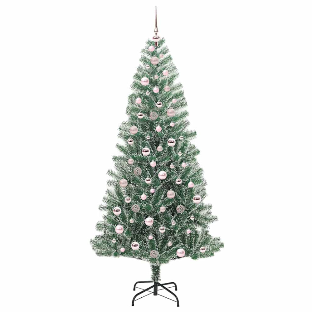 Produktbild för Konstgjord Julgran Snöflockad med LED Ljus Grön och Vit 210 cm