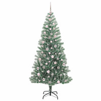 Produktbild för Konstgjord Julgran Snöflockad med LED Ljus Grön och Vit 210 cm