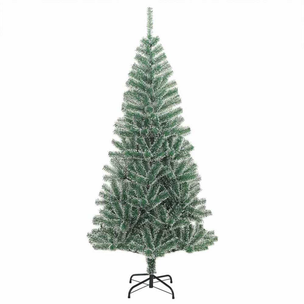 Produktbild för Konstgjord Julgran Snöflockad med LED Ljus Grön och Vit 210 cm