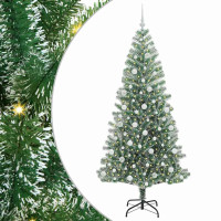 Produktbild för Konstgjord Julgran Snöflockad med LED Ljus Grön och Vit 210 cm