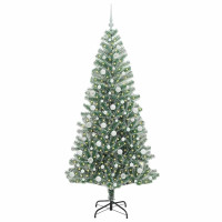 Produktbild för Konstgjord Julgran Snöflockad med LED Ljus Grön och Vit 210 cm