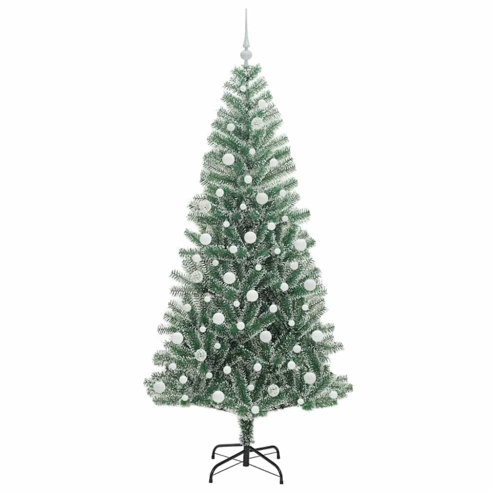 Produktbild för Konstgjord Julgran Snöflockad med LED Ljus Grön och Vit 210 cm