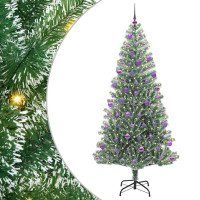 Produktbild för Konstgjord Julgran Snöflockad med LED Ljus Grön och Vit 210 cm