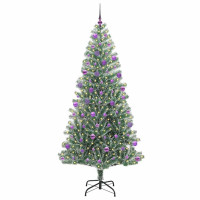 Produktbild för Konstgjord Julgran Snöflockad med LED Ljus Grön och Vit 210 cm