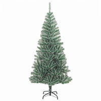 Produktbild för Konstgjord Julgran Snöflockad med LED Ljus Grön och Vit 210 cm
