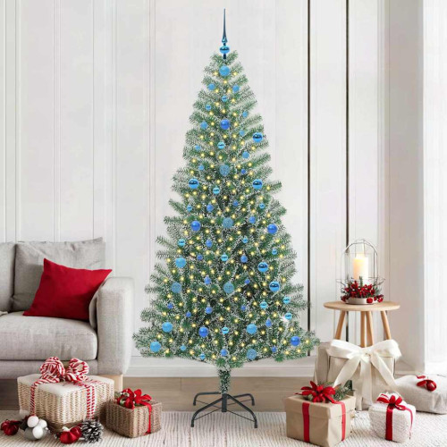vidaXL Konstgjord Julgran Snöflockad med LED Ljus Grön och Vit 210 cm