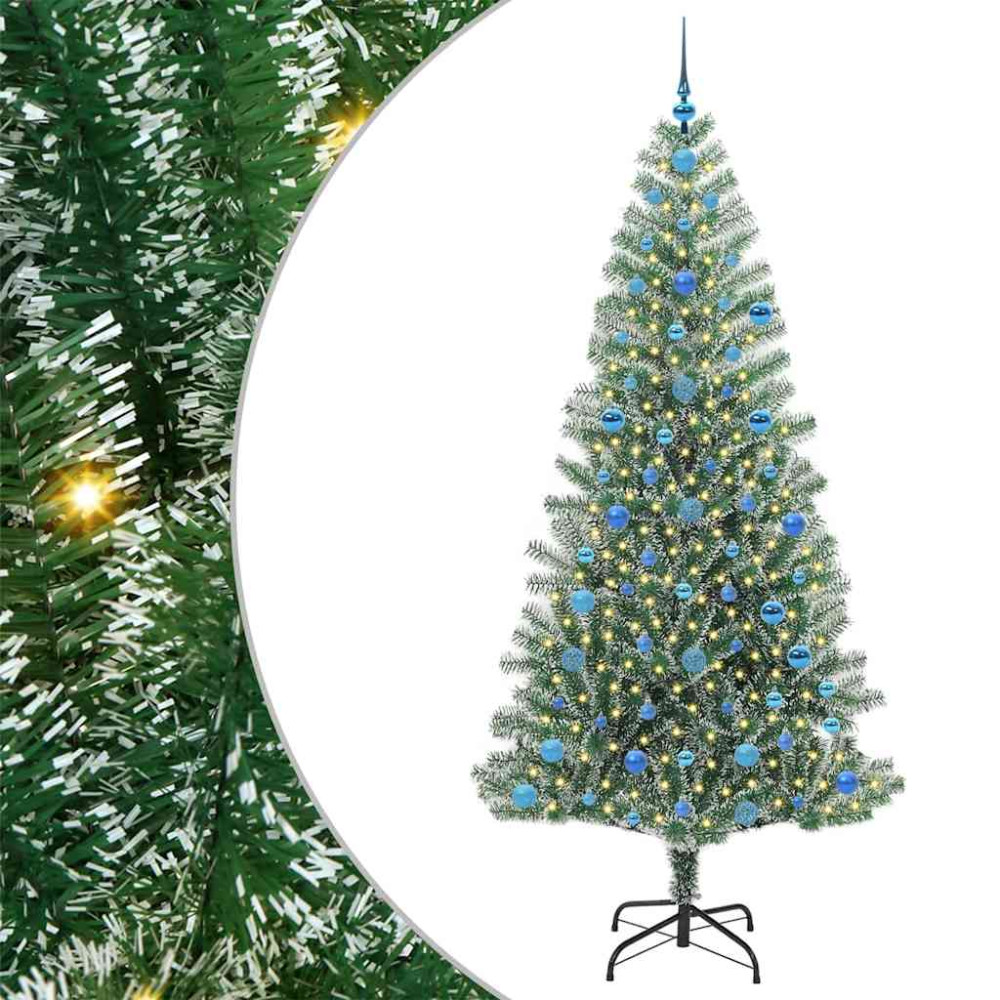 Produktbild för Konstgjord Julgran Snöflockad med LED Ljus Grön och Vit 210 cm