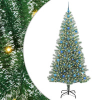 Produktbild för Konstgjord Julgran Snöflockad med LED Ljus Grön och Vit 210 cm