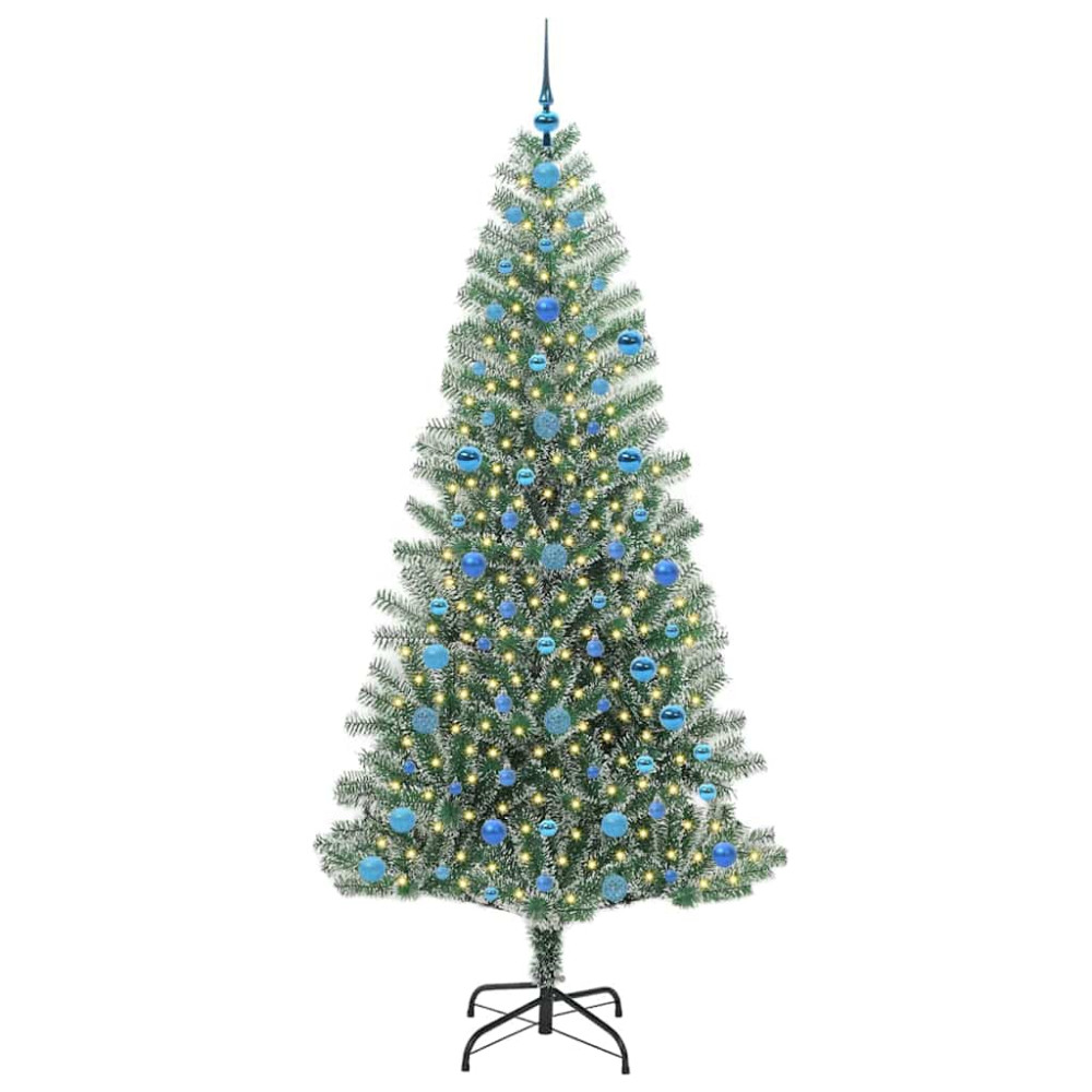 Produktbild för Konstgjord Julgran Snöflockad med LED Ljus Grön och Vit 210 cm